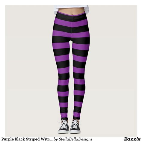 Striped leggings with a witch motif